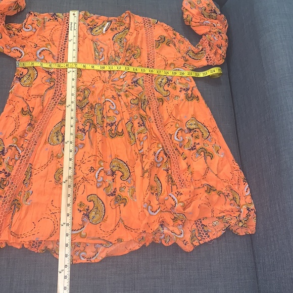 Free People Tunic Mini Just The Two Of Us Paisley Orange XS Boho Whimsical - Picture 11 of 14